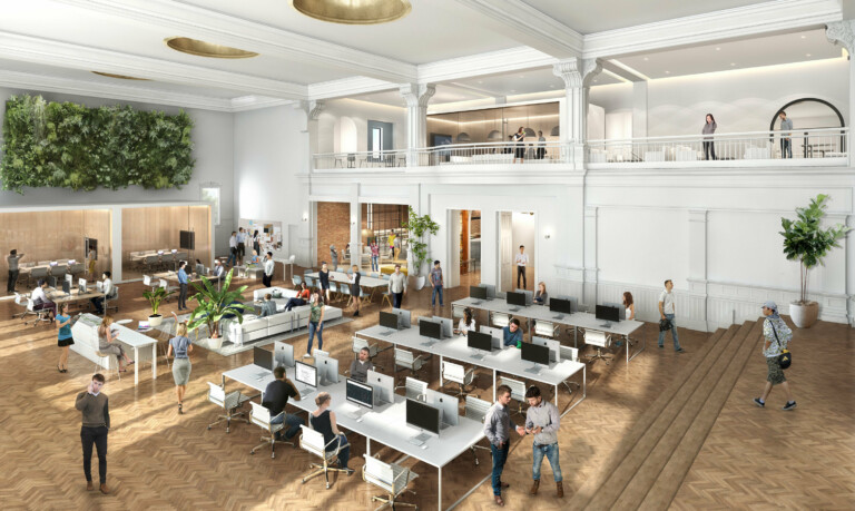 Modern open office concept in historic building.