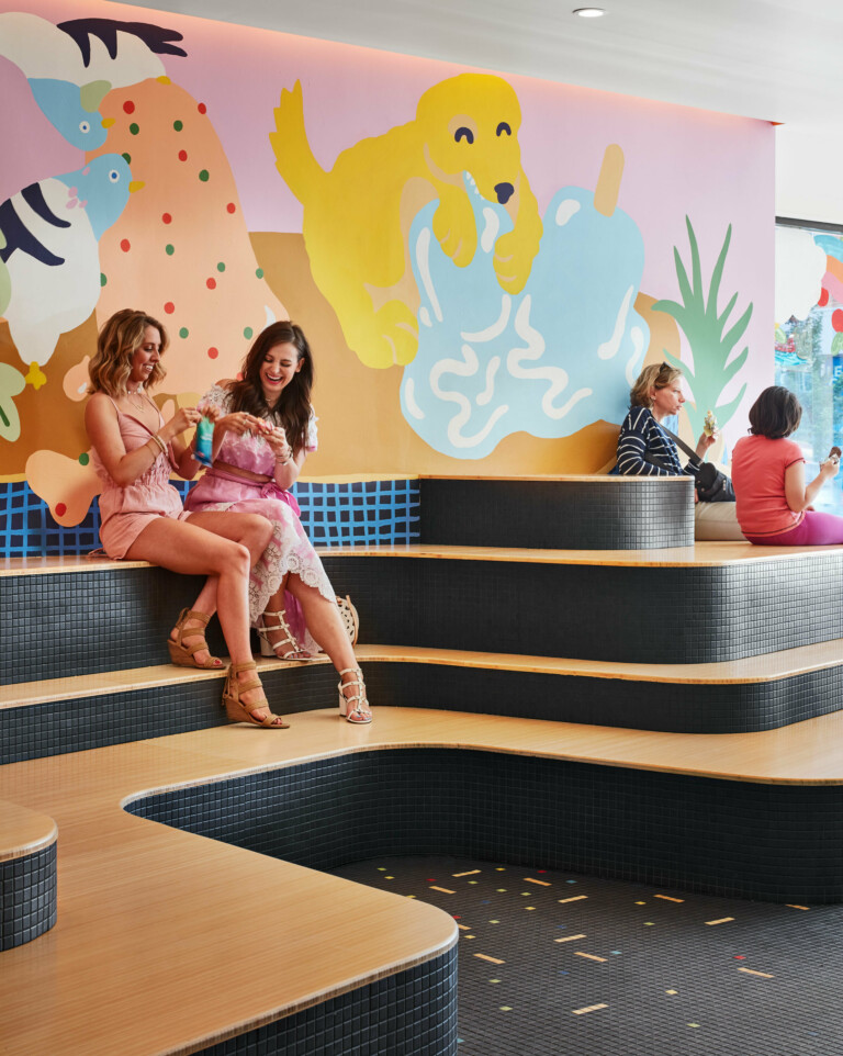 Terraced seating in ice cream shop