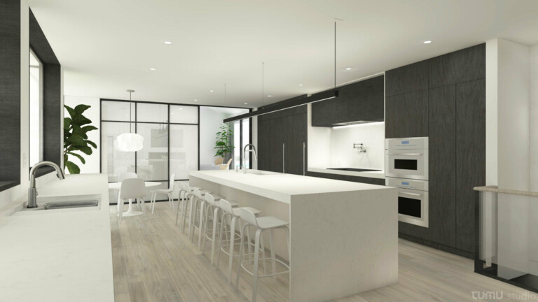 Modern kitchen with large island.